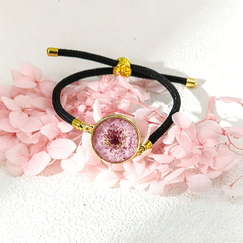 Buddha Stones 樹脂製ハンドメイド誕生花モチーフ調節可能編み込みロープブレスレット - 菊（手首周り：17～22cm） - image 13