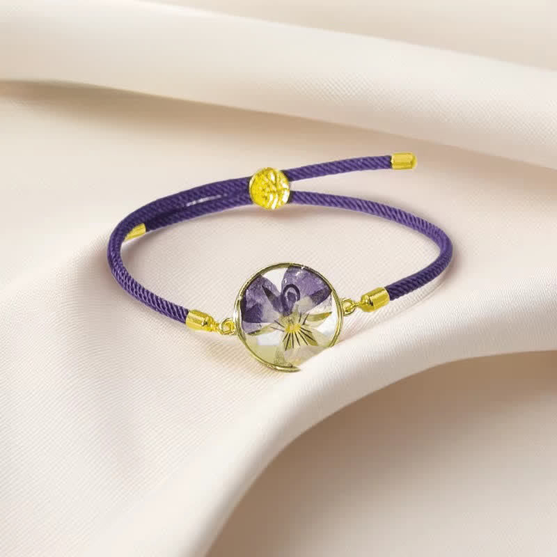 Buddha Stones 樹脂製ハンドメイド誕生花モチーフ調節可能編み込みロープブレスレット - バイオレット（手首周り：17～22cm） - image 0