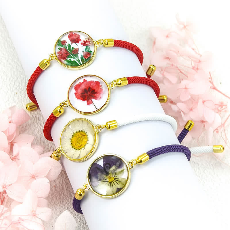 Buddha Stones 樹脂製ハンドメイド誕生花モチーフ調節可能編み込みロープブレスレット - image 15