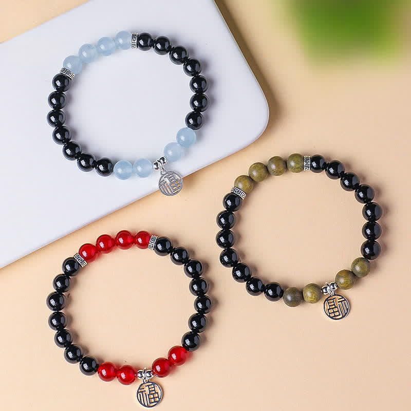 Buddha Stones ブラックオニキスの「福」の文字ビーズ幸運ブレスレット - image 20