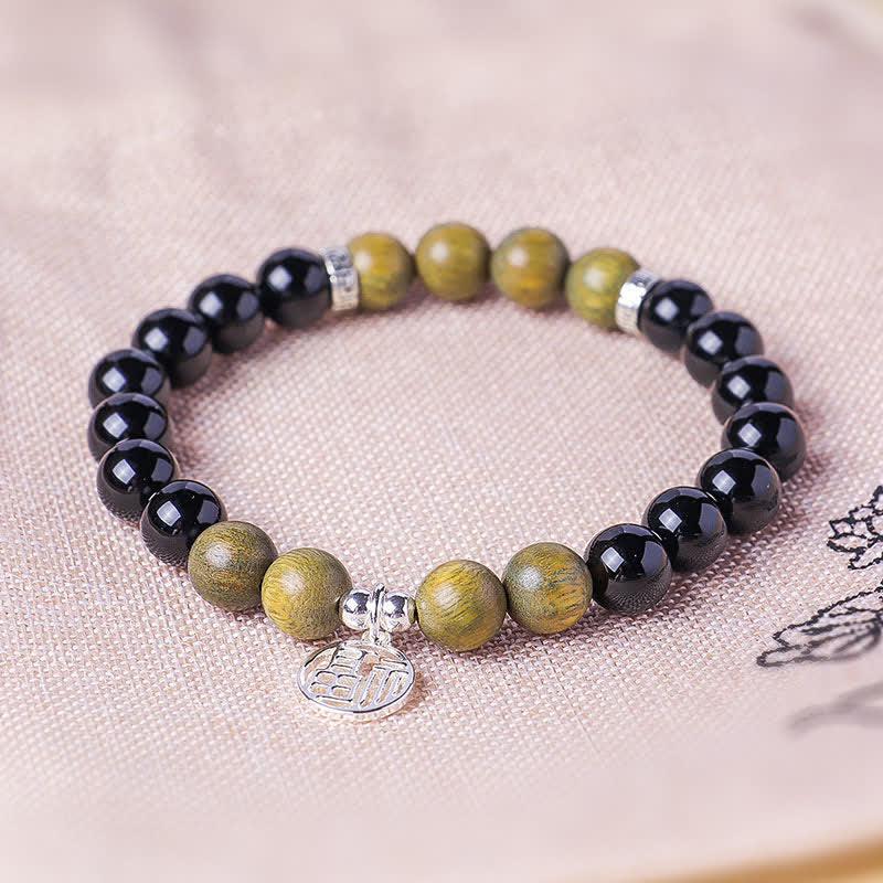 Buddha Stones ブラックオニキスの「福」の文字ビーズ幸運ブレスレット - image 17