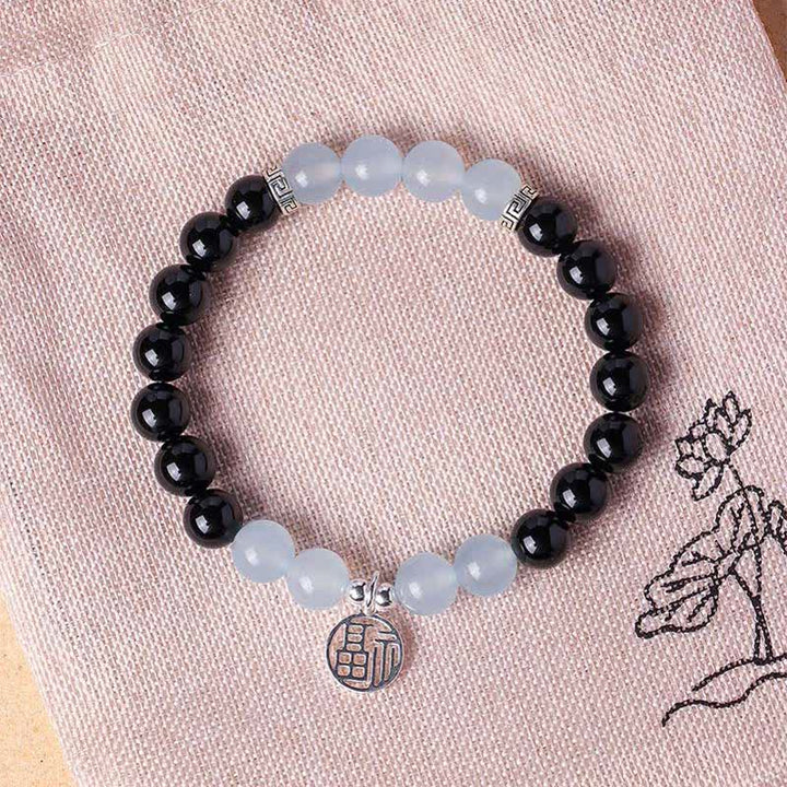 Buddha Stones ブラックオニキスの「福」の文字ビーズ幸運ブレスレット - image 13