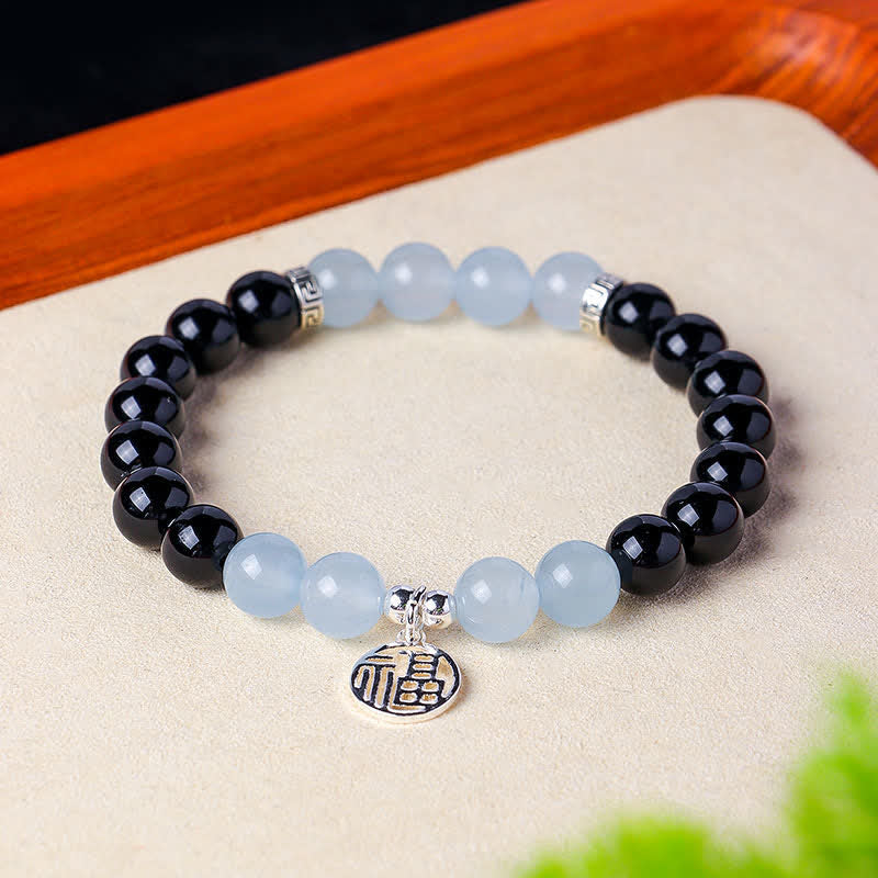 Buddha Stones ブラックオニキスの「福」の文字ビーズ幸運ブレスレット - image 14