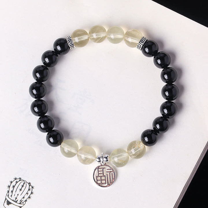 Buddha Stones ブラックオニキスの「福」の文字ビーズ幸運ブレスレット - image 3