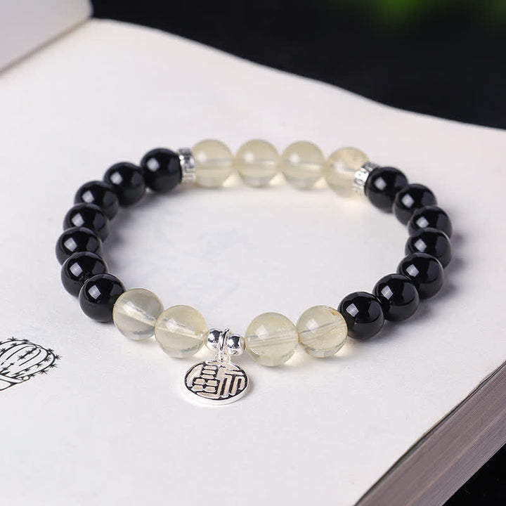 Buddha Stones ブラックオニキスの「福」の文字ビーズ幸運ブレスレット - image 2