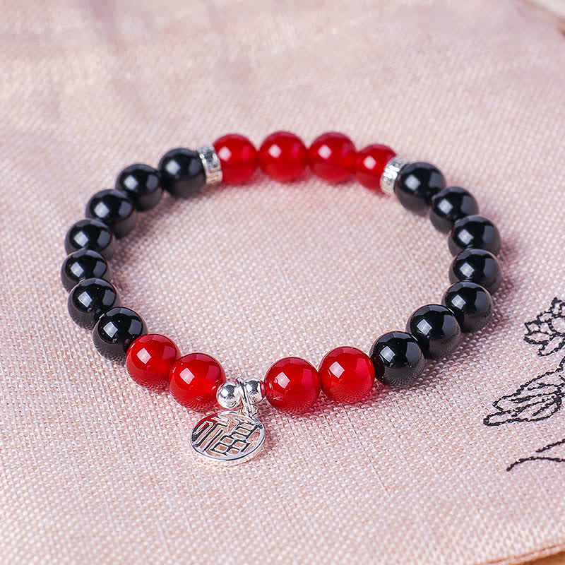 Buddha Stones ブラックオニキスの「福」の文字ビーズ幸運ブレスレット - image 10