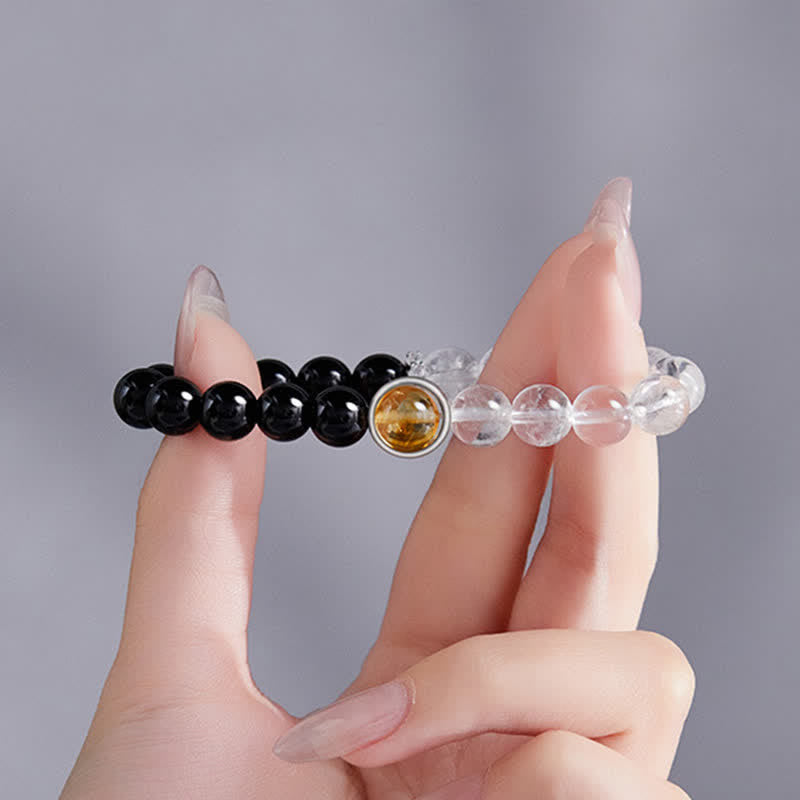 Buddha Stones クリアクォーツとブラックオブシディアンの守護ブレスレット - image 2