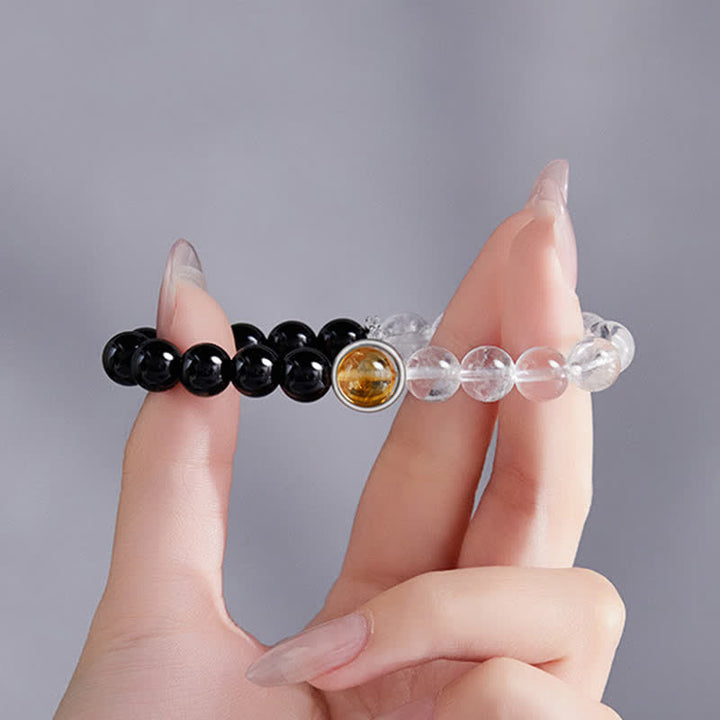 Buddha Stones クリアクォーツとブラックオブシディアンの守護ブレスレット - image 2