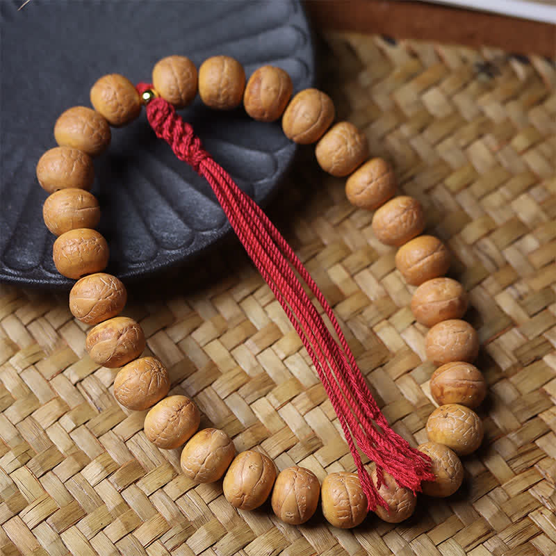 Buddha Stones 鳳凰の目 菩提智 チベット彫刻 タッセル付きマーラー数珠 - image 1