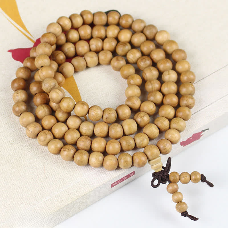 Buddha Stones 桃色の木材を使用した、手磨き仕上げの結び目模様の108マーラー数珠 - 8mm - 普通 - 桃の木（保護♥浄化） - image 1