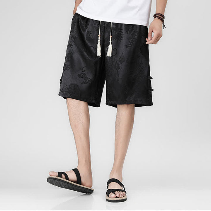 Buddha Stones 夏用ドローストリング付きドラゴンカエルボタンサイドポケット付きメンズショートパンツ - image 5