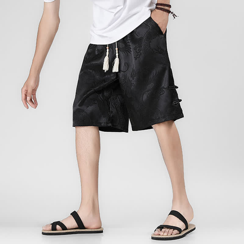Buddha Stones 夏用ドローストリング付きドラゴンカエルボタンサイドポケット付きメンズショートパンツ - image 6