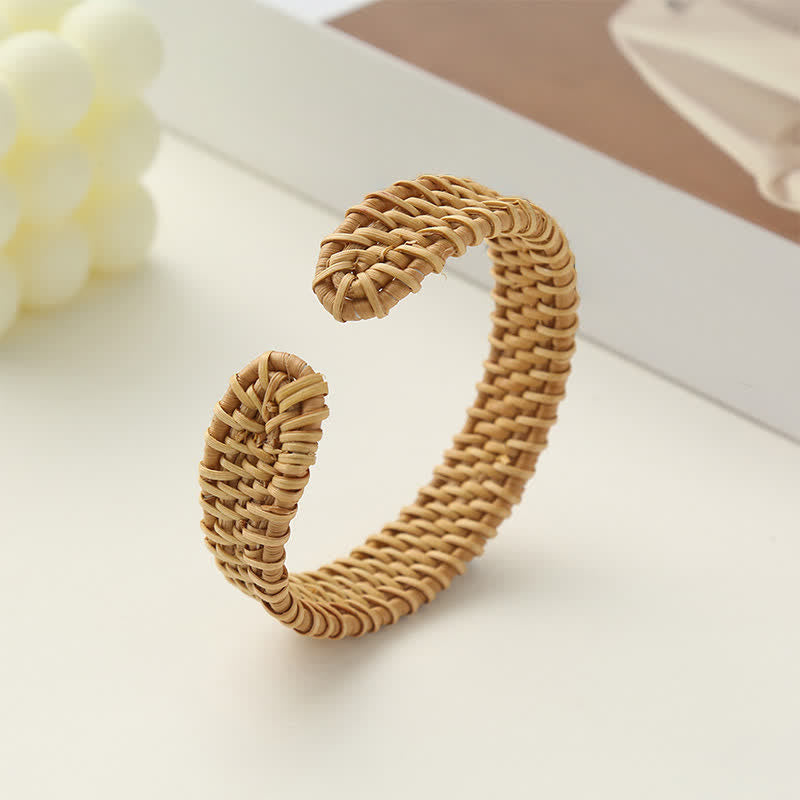 Buddha Stones 手織りの天然ラタン製ボヘミアンオープンカフブレスレット - image 3