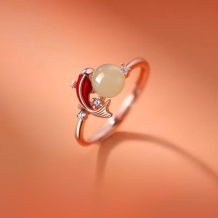 Buddha Stones 銅製の鯉の成就をイメージした真珠風の調節可能なオープンリング - 銅（成就♥決意） - 調節可能 - image 0