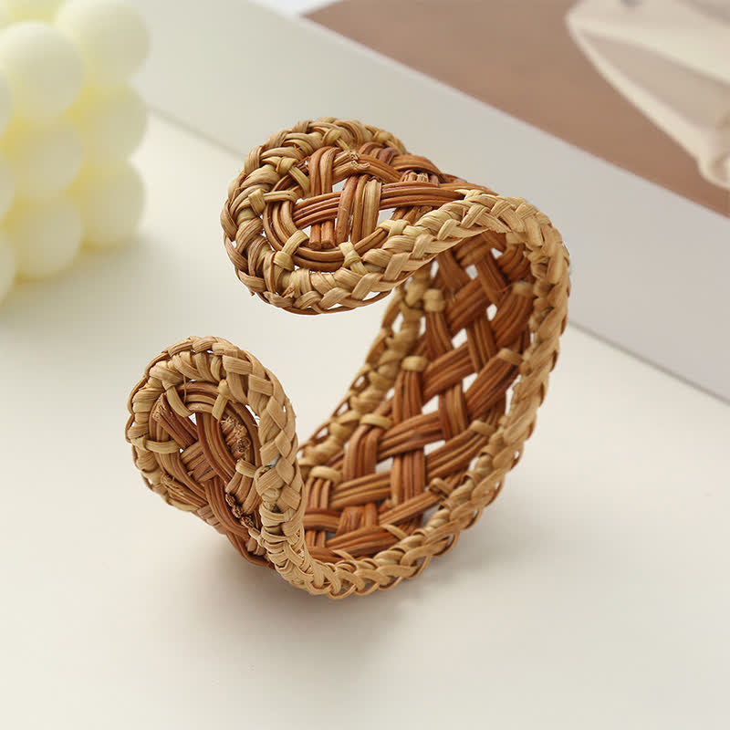 Buddha Stones 手織りの天然ラタン製ボヘミアンリゾート風調節可能カフブレスレット - image 3