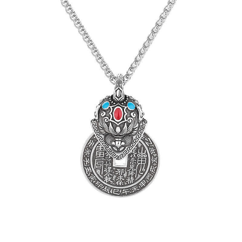 Buddha Stones 銅製の貔貅（ひきゅう）中国貨幣富のエナメルヴィンテージネックレス - image 3