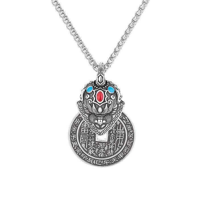 Buddha Stones 銅製の貔貅（ひきゅう）中国貨幣富のエナメルヴィンテージネックレス - image 3