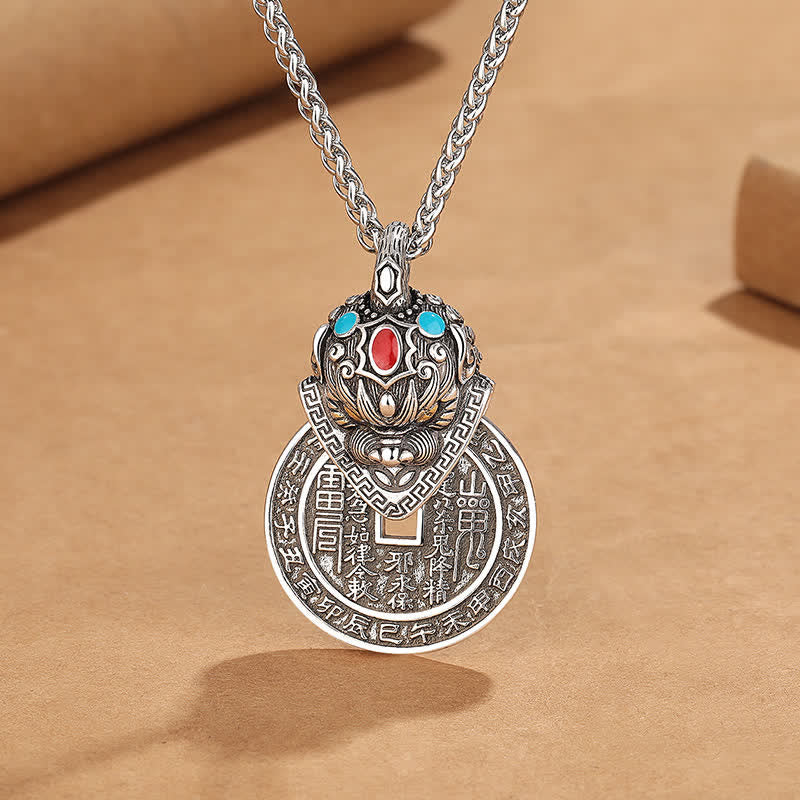 Buddha Stones 銅製の貔貅（ひきゅう）中国貨幣富のエナメルヴィンテージネックレス - 銅（富♥セルフケア） - image 0