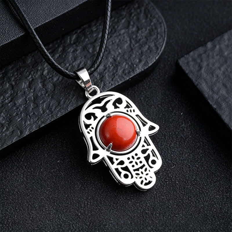 Buddha Stones 天然黒曜石ハムサパーム象嵌クリスタル強化ネックレス - 天然レッドストーン（色は個体差があります） - image 12