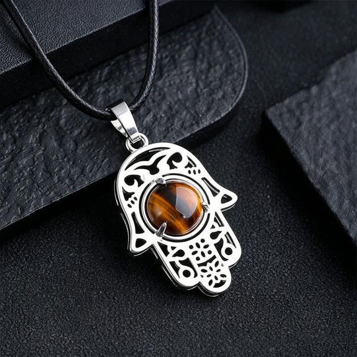 Buddha Stones 天然黒曜石ハムサパーム象嵌クリスタル強化ネックレス - 天然タイガーアイ（色合いは個体差があります） - image 8