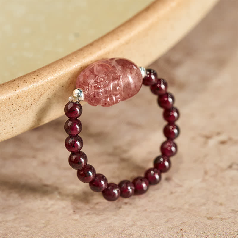 Buddha Stones 3mmミニビーズ 天然ムーンストーン トルマリン ガーネット パール ストロベリークォーツ 貔貅 ヒーリング エラスティックリング - 52mm～53mmの天然ガーネット（色味は個体差があります） - image 0