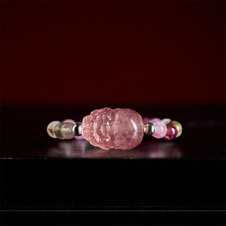 Buddha Stones 3mmミニビーズ 天然ムーンストーン トルマリン ガーネット パール ストロベリークォーツ 貔貅 ヒーリング エラスティックリング - image 18