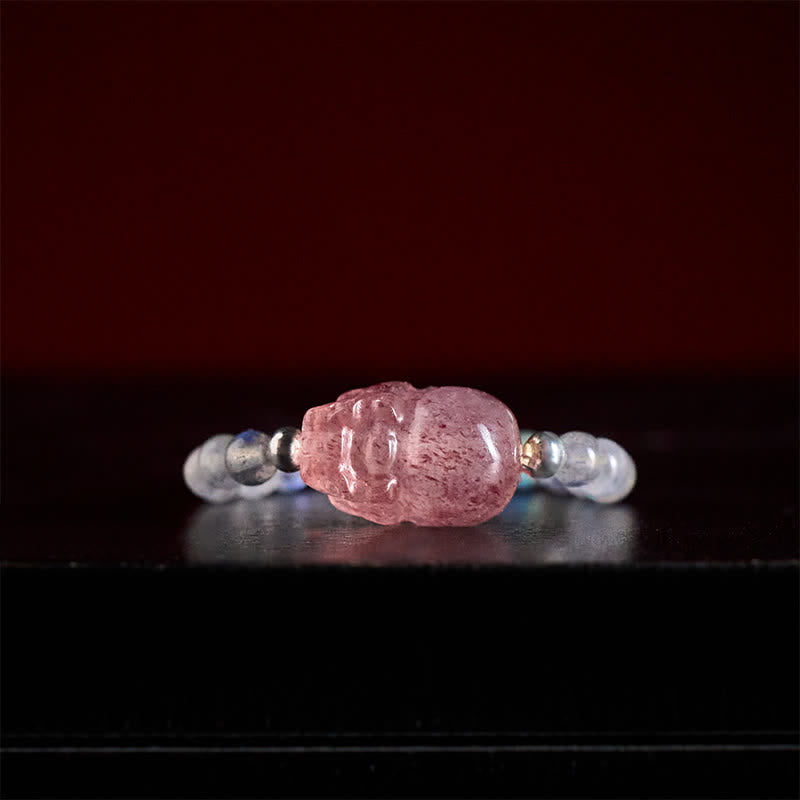Buddha Stones 3mmミニビーズ 天然ムーンストーン トルマリン ガーネット パール ストロベリークォーツ 貔貅 ヒーリング エラスティックリング - image 11