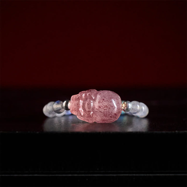 Buddha Stones 3mmミニビーズ 天然ムーンストーン トルマリン ガーネット パール ストロベリークォーツ 貔貅 ヒーリング エラスティックリング - image 11