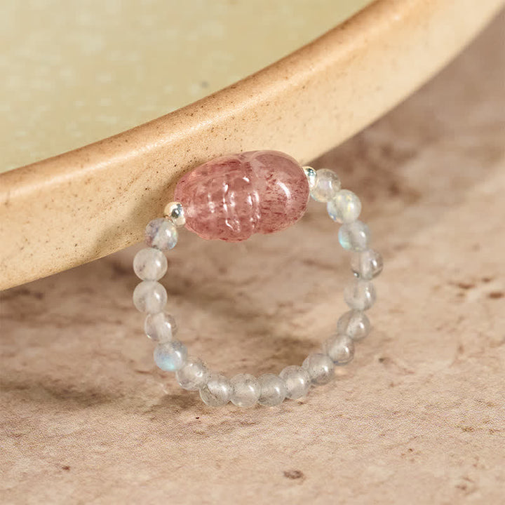 Buddha Stones 3mmミニビーズ 天然ムーンストーン トルマリン ガーネット パール ストロベリークォーツ 貔貅 ヒーリング エラスティックリング - 52mm～53mmの天然ムーンストーン（色味は個体差があります） - image 9