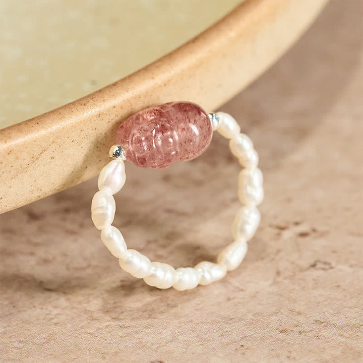 Buddha Stones 3mmミニビーズ 天然ムーンストーン トルマリン ガーネット パール ストロベリークォーツ 貔貅 ヒーリング エラスティックリング - 52mm～53mmの天然真珠（色味は個体差があります） - image 21