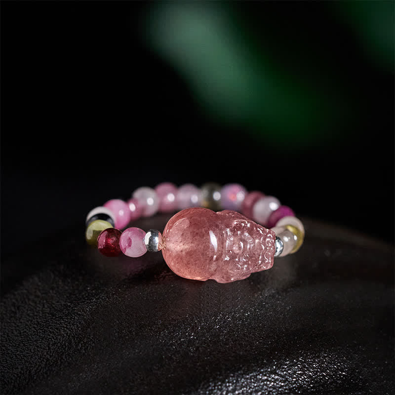 Buddha Stones 3mmミニビーズ 天然ムーンストーン トルマリン ガーネット パール ストロベリークォーツ 貔貅 ヒーリング エラスティックリング - image 16