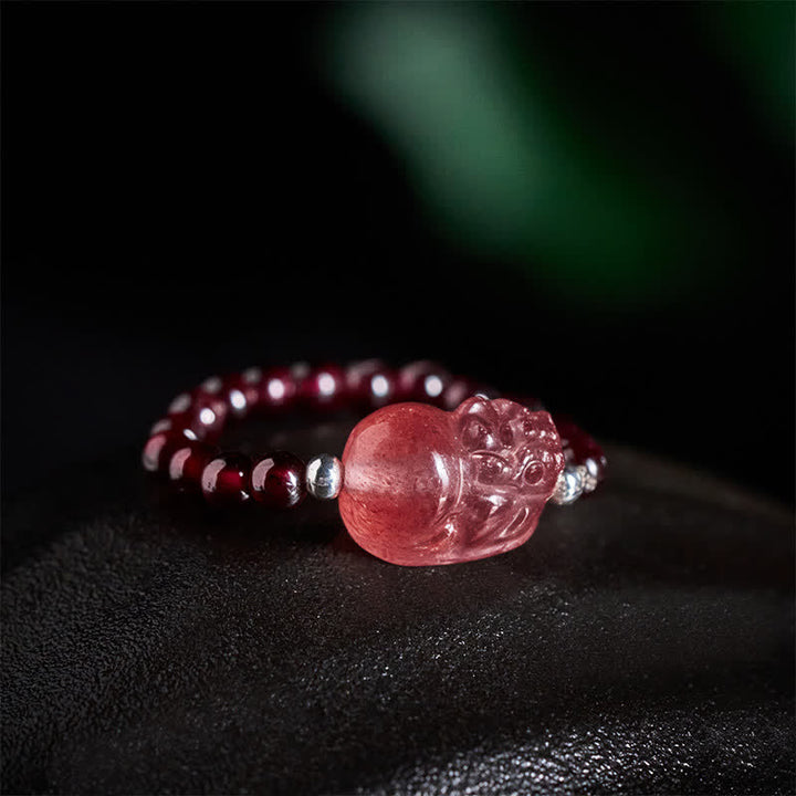 Buddha Stones 3mmミニビーズ 天然ムーンストーン トルマリン ガーネット パール ストロベリークォーツ 貔貅 ヒーリング エラスティックリング - image 1