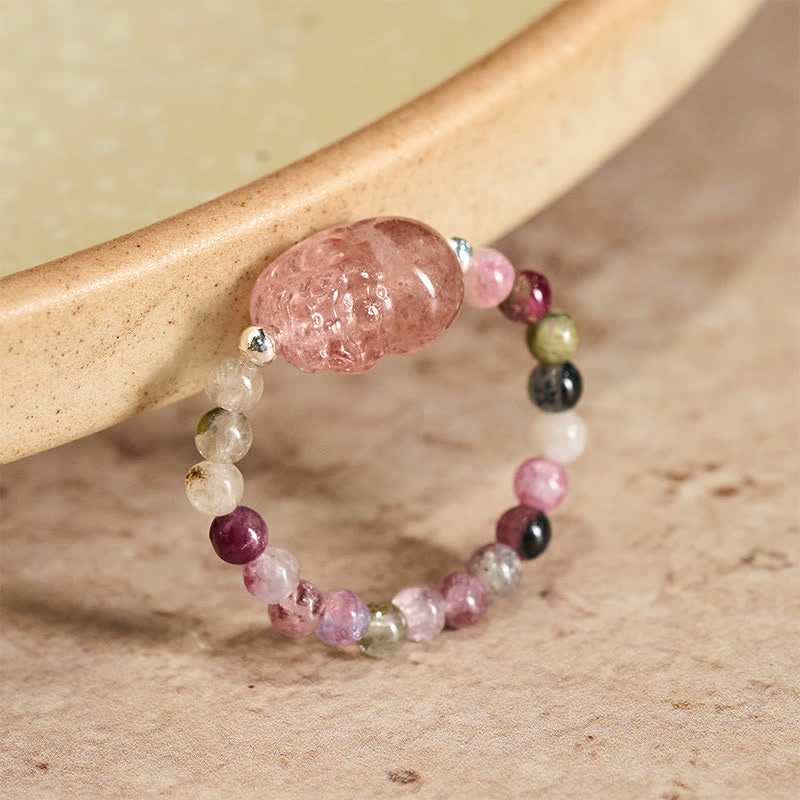 Buddha Stones 3mmミニビーズ 天然ムーンストーン トルマリン ガーネット パール ストロベリークォーツ 貔貅 ヒーリング エラスティックリング - 52mm～53mm 天然トルマリン（色味は個体差があります） - image 15