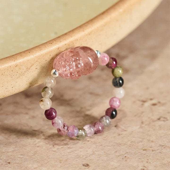Buddha Stones 3mmミニビーズ 天然ムーンストーン トルマリン ガーネット パール ストロベリークォーツ 貔貅 ヒーリング エラスティックリング - 52mm～53mm 天然トルマリン（色味は個体差があります） - image 15