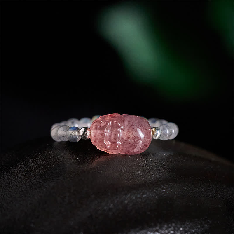 Buddha Stones 3mmミニビーズ 天然ムーンストーン トルマリン ガーネット パール ストロベリークォーツ 貔貅 ヒーリング エラスティックリング - image 12