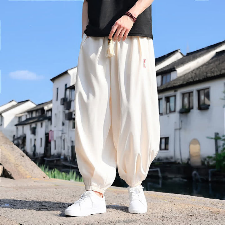 Buddha Stones 夏用ドローストリング付き無地アンクル丈メンズハーレムパンツ（ポケット付き） - image 7