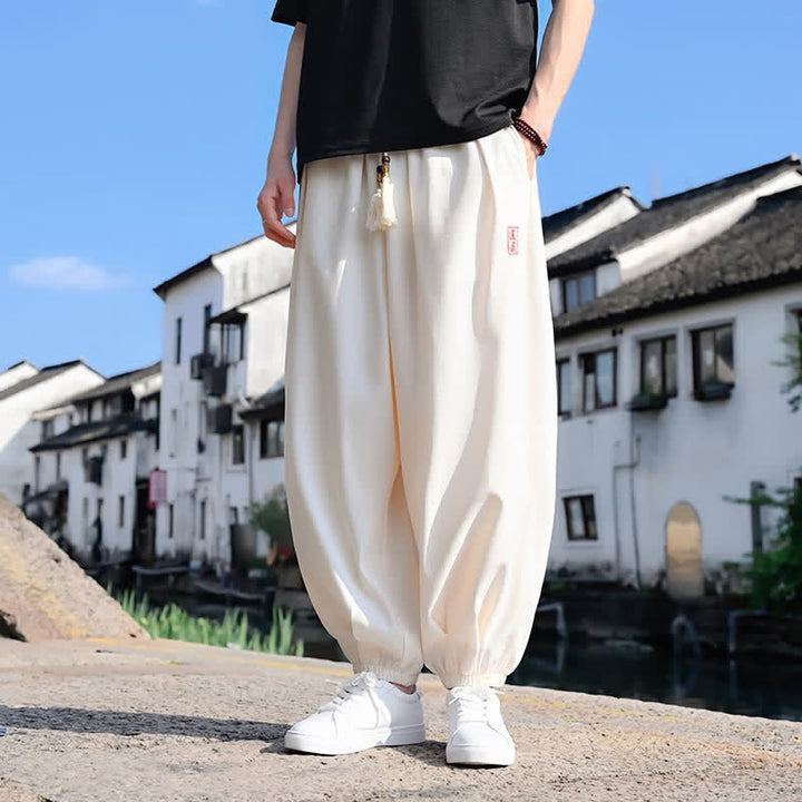 Buddha Stones 夏用ドローストリング付き無地アンクル丈メンズハーレムパンツ（ポケット付き） - image 8