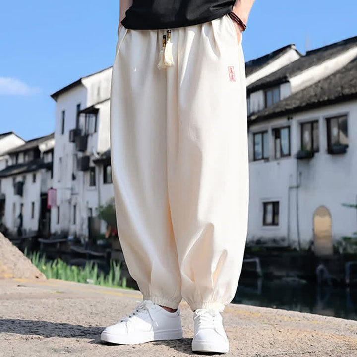 Buddha Stones 夏用ドローストリング付き無地アンクル丈メンズハーレムパンツ（ポケット付き） - image 12