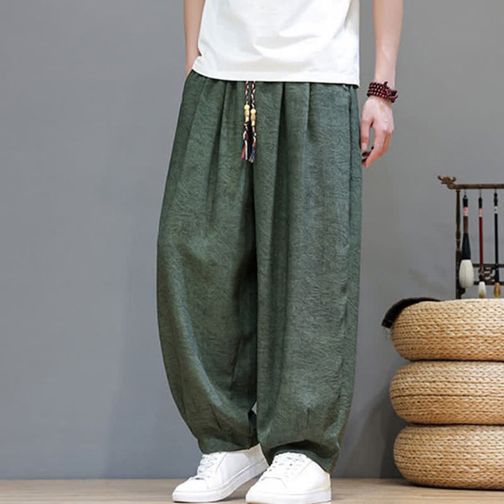 Buddha Stones 夏物ボヘミアン風ドローストリング無地植物柄メンズハーレムパンツ（ポケット付き） - image 6