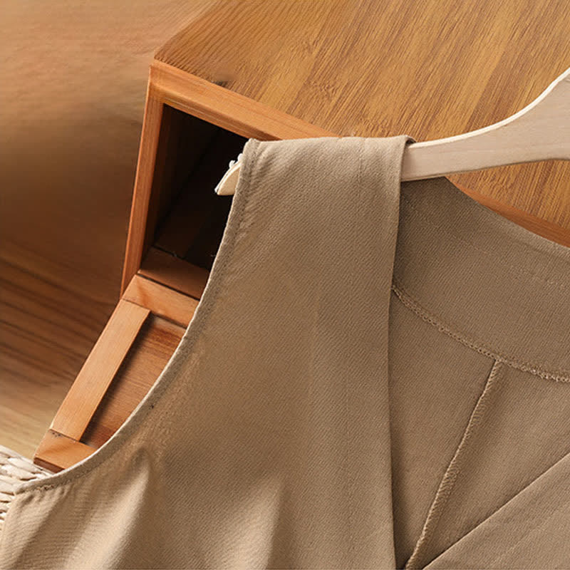 Buddha Stones 夏物ヴィンテージ風ボタンアップ無地レディースノースリーブシャツ（装飾ポケット付き） - image 13