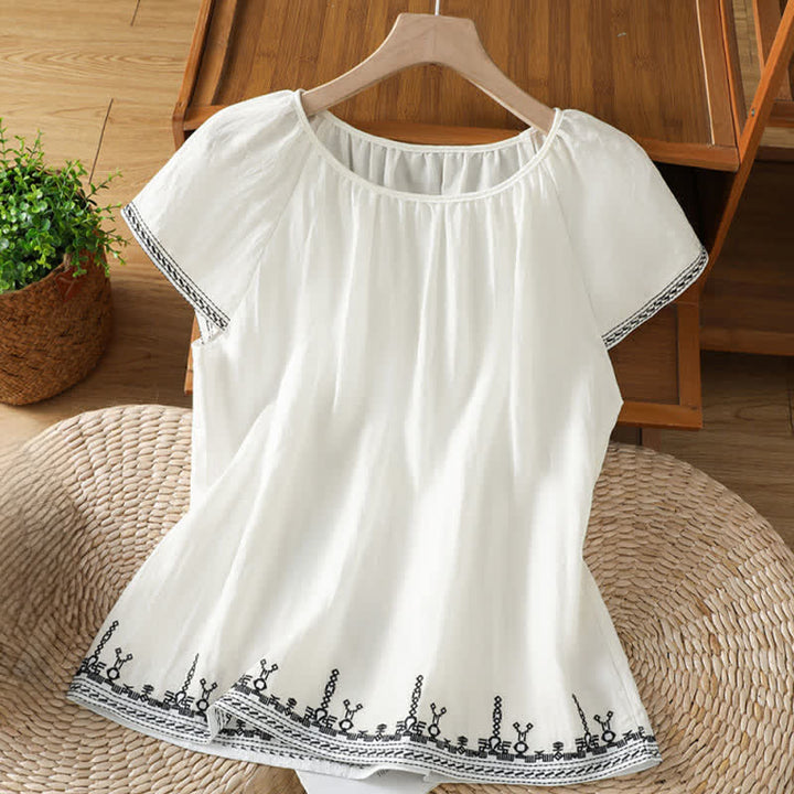 Buddha Stones 夏らしいボヘミアン風刺繍入り花柄レディース半袖Tシャツ - 白 - US12、 UK/AU16、 EU44 (2XL) - image 6