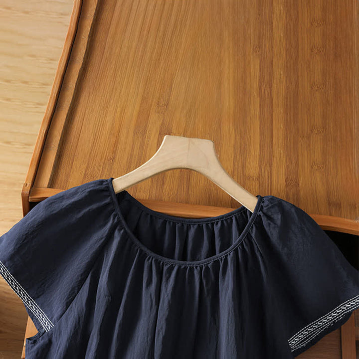 Buddha Stones 夏らしいボヘミアン風刺繍入り花柄レディース半袖Tシャツ - image 2