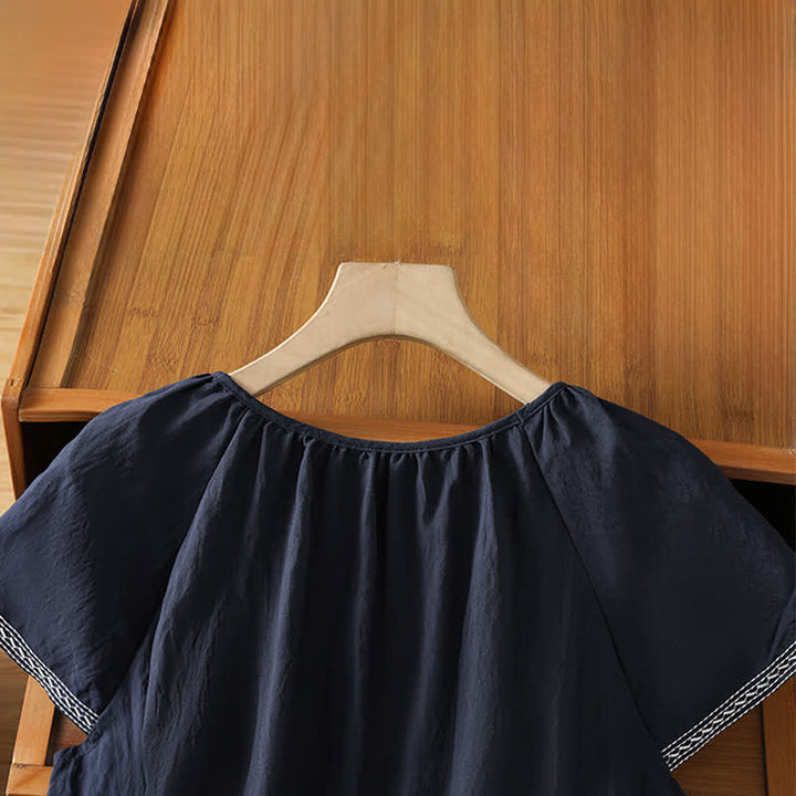 Buddha Stones 夏らしいボヘミアン風刺繍入り花柄レディース半袖Tシャツ - image 3