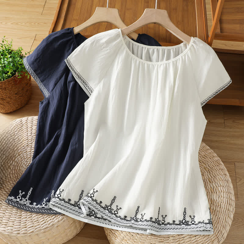 Buddha Stones 夏らしいボヘミアン風刺繍入り花柄レディース半袖Tシャツ - image 14