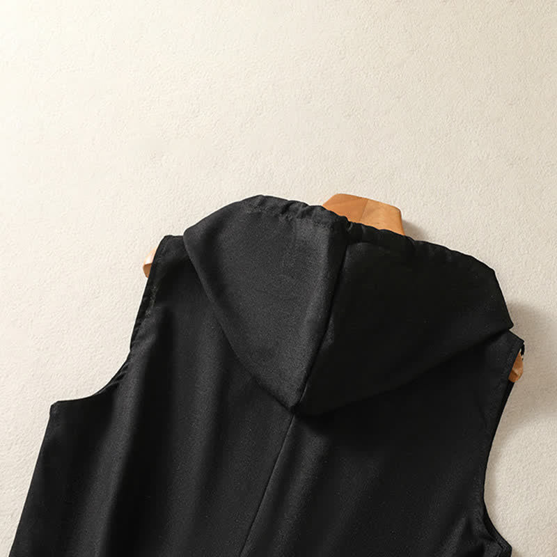 Buddha Stones 夏物カジュアル ドローストリング 無地 ジッパーデザイン レディース ノースリーブ フード付きシャツ ポケット付き - image 14