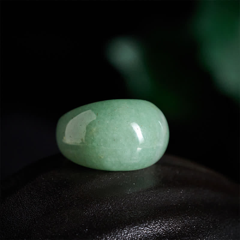 Buddha Stones 天然グリーンアベンチュリン製ワイドバランスリング - image 1