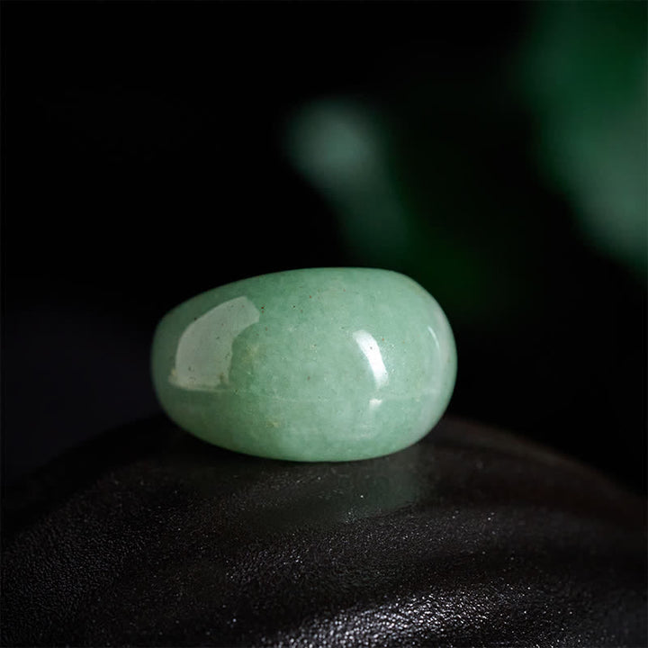 Buddha Stones 天然グリーンアベンチュリン製ワイドバランスリング - image 1