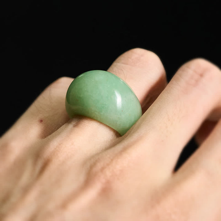 Buddha Stones 天然グリーンアベンチュリン製ワイドバランスリング - image 7