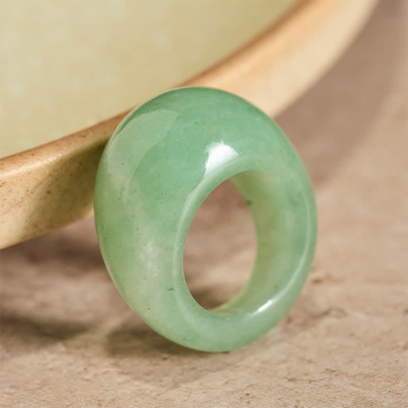 Buddha Stones 天然グリーンアベンチュリン製ワイドバランスリング - image 3