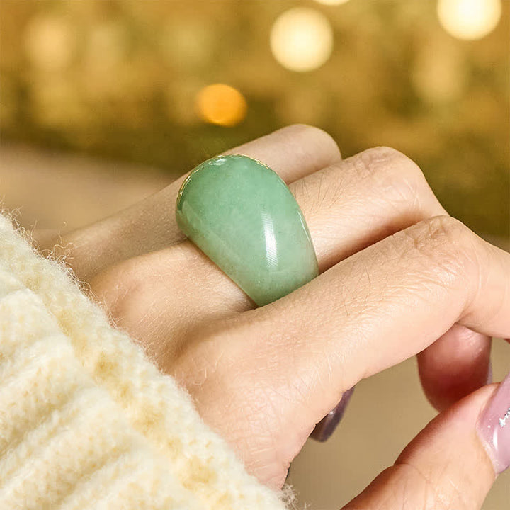 Buddha Stones 天然グリーンアベンチュリン製ワイドバランスリング - image 8